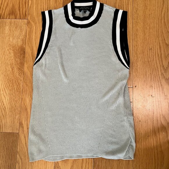 RAG & BONE Priya Metallic Striped Silver Knit Sleeveless Sweater Tank Top Size S - Picture 7 of 10